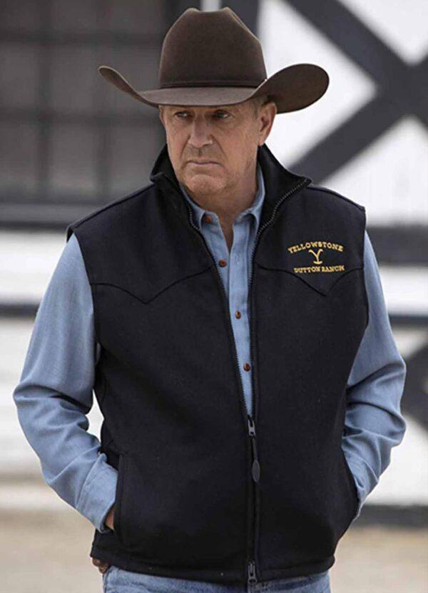 Kevin Costner Yellowstone John Dutton Black Cotton Vest